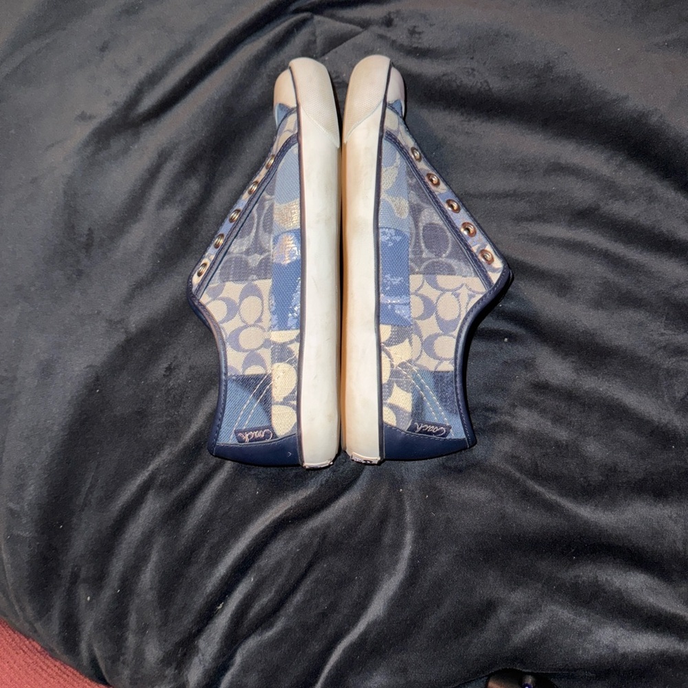 Coach Poppy Barrett Sneakers Denim Blue Signature Patchwork Print Women’s 7 Shoe - Picture 14 of 16